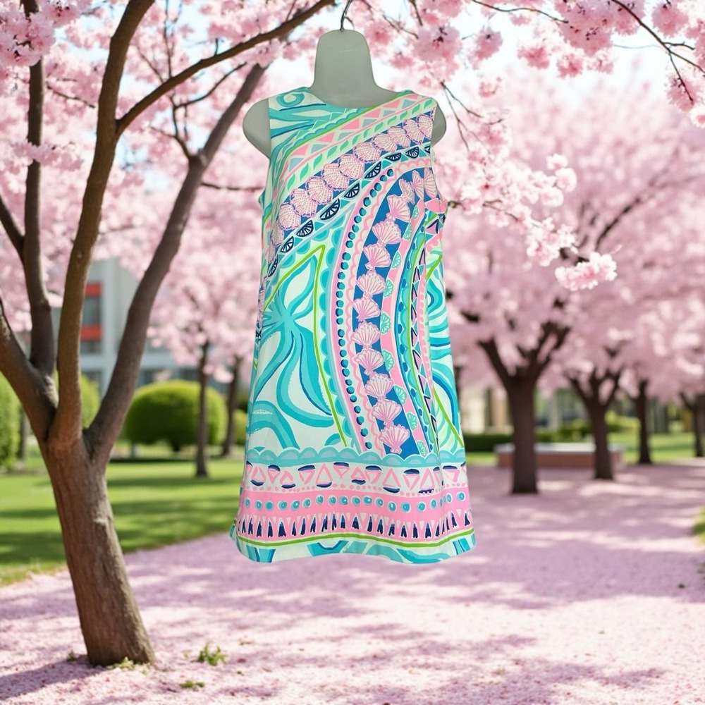 Lilly Pulitzer Narissa Stretch Shift Dress Multi Coco Island Size 6 Pink Cruise - Picture 12 of 12